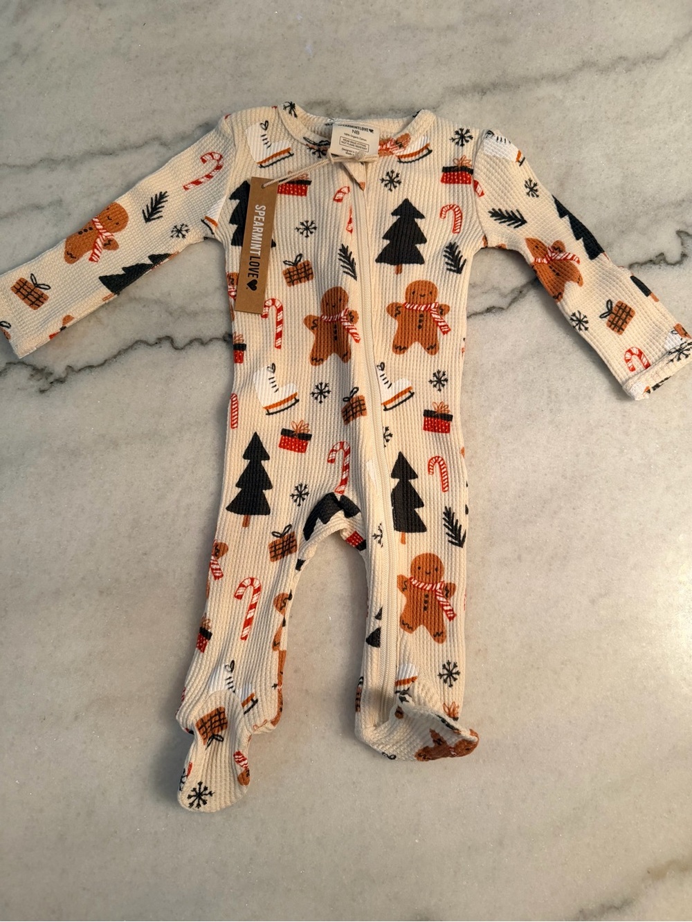 Baby Cream Gingerbread Holiday Footed Pajama One-Piece